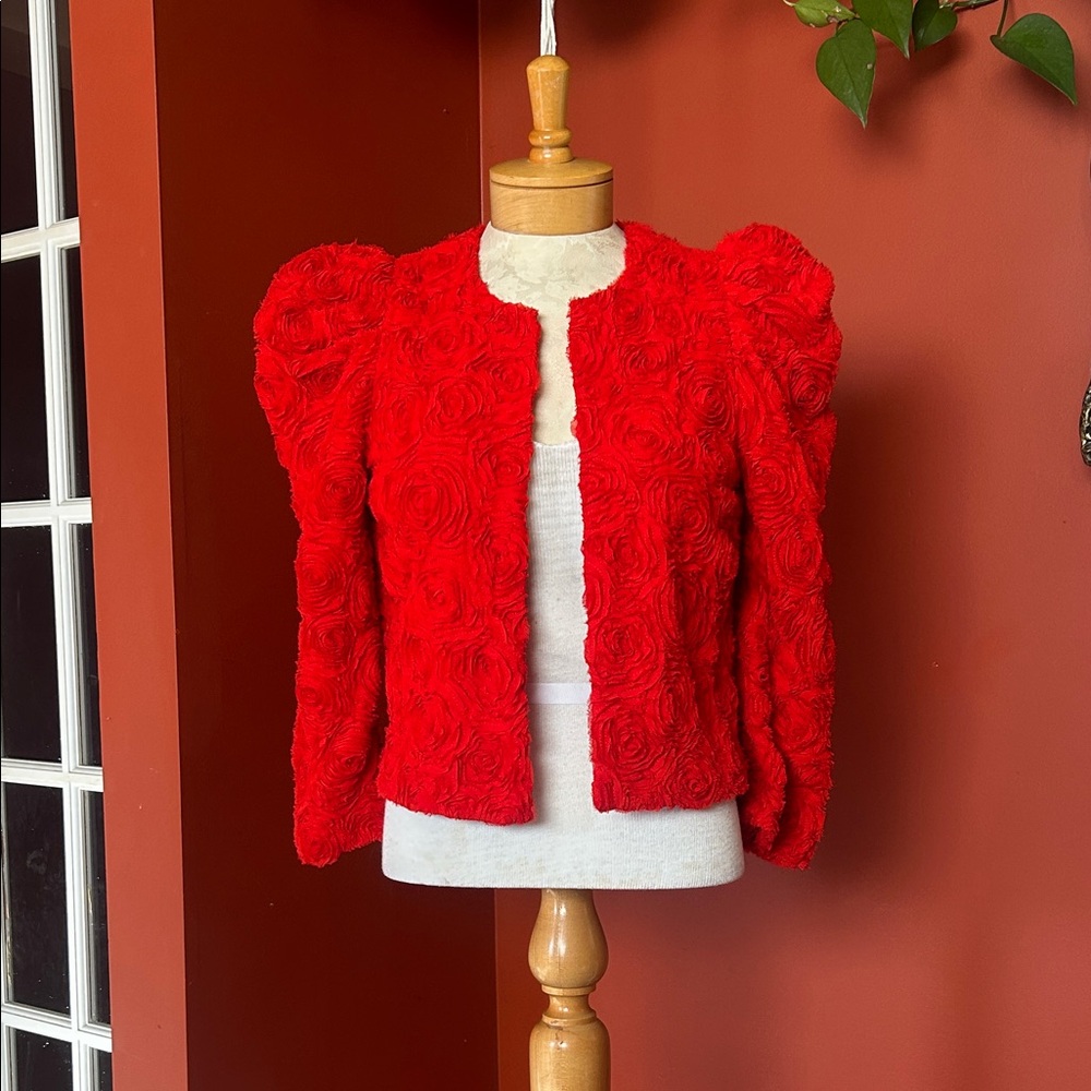 H&M Red Textured Rosette Cropped Bolero Jacket